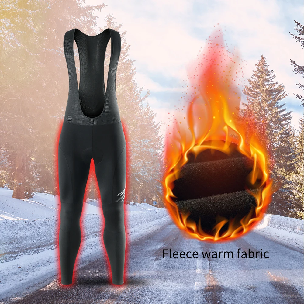 

WOSAWE Men Winter Fleece Cycling Bib Pants Mountain Road Bike Gel Padded Tights MTB Bike Long Trouser Windproof Warm Trousers