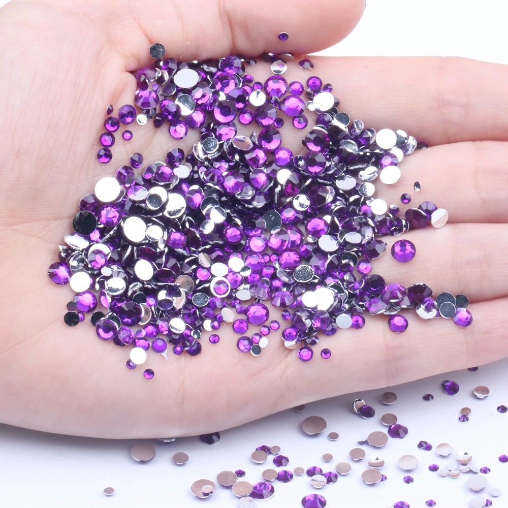 

Фиолетовый цвет без горячей фиксации полимерные Стразы 1000-10000 шт 2-6 мм с плоской задней имитацией граней Chatons использовать клей DIY 3D ногти иск...