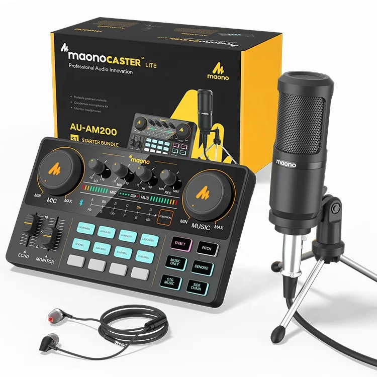 

MAONOCASTER Professional Condenser Studio Microphone With Audio Interface and Earphone for Broadcasting External Sound Card