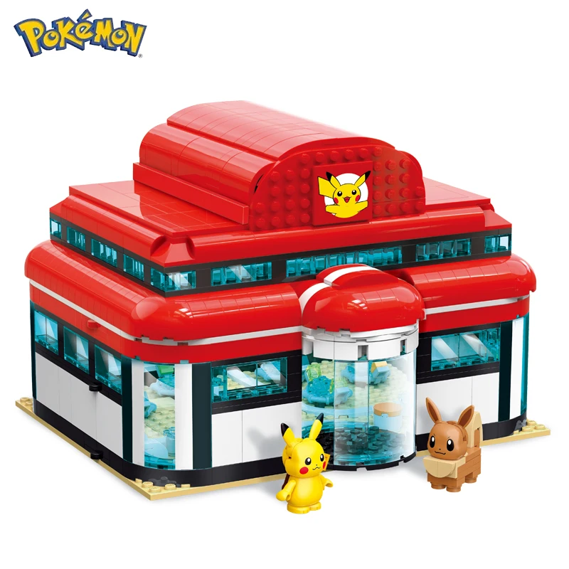 

2022 Classic Anime Pokemon Center House Pikachu Mewtwo Charizard Venusaur Building Blocks Bricks Sets Model DIY Toy For Gift