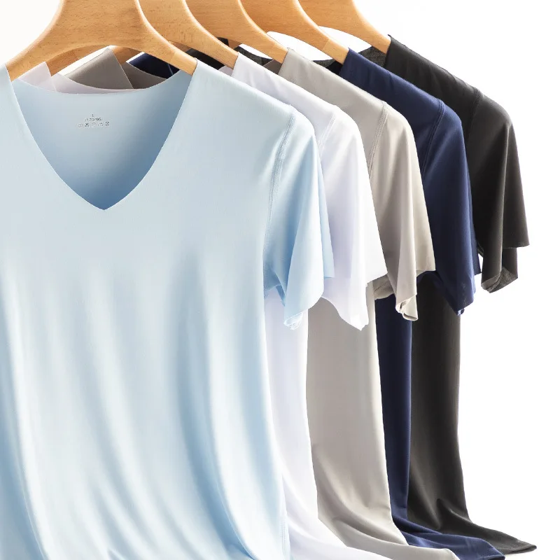 

Silk Seamless T-shirt Men's Thin Men's Short Sleeve Sports Quick-drying Sexy Bottoming Shirt Underwear Tight-fitting Wear