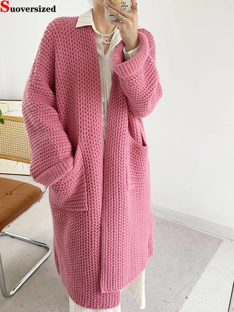 

Loose Vintage Knitwears Sweater Elegant New Casaul Jackets Fall Winter Thick Long Knitted Cardigans Korean Fashion Crochet Top