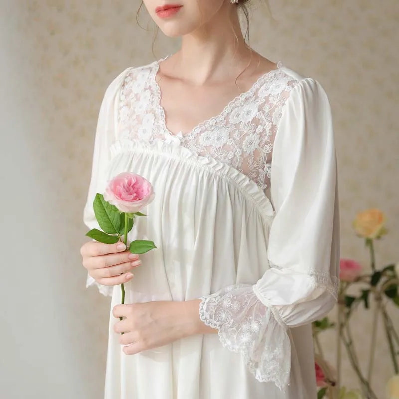 Roseheart Women Homewear Sexy Sleepwear Night Dress Lace Nightwear Luxury Nightgown Female Gown Robes Plus Size Nightdress