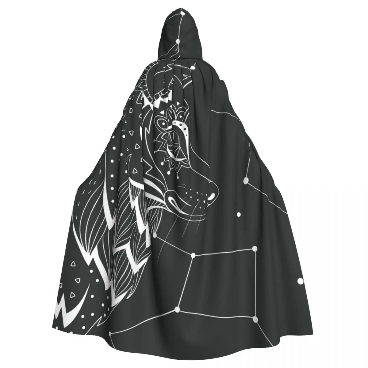 

Adult Cloak Cape Hooded Wolf Profile Constellations Moon Medieval Costume Witch Wicca Vampire Elf Purim Carnival Party