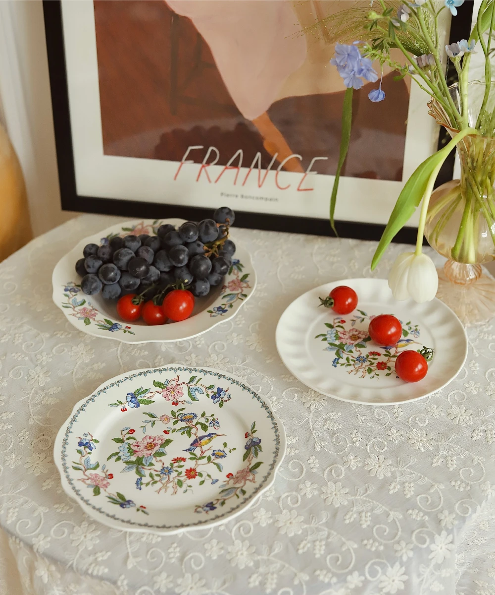 

Chinese style Western style dinner plate Ceramic plate Vintage dish plate Household luxury Dim sum plate