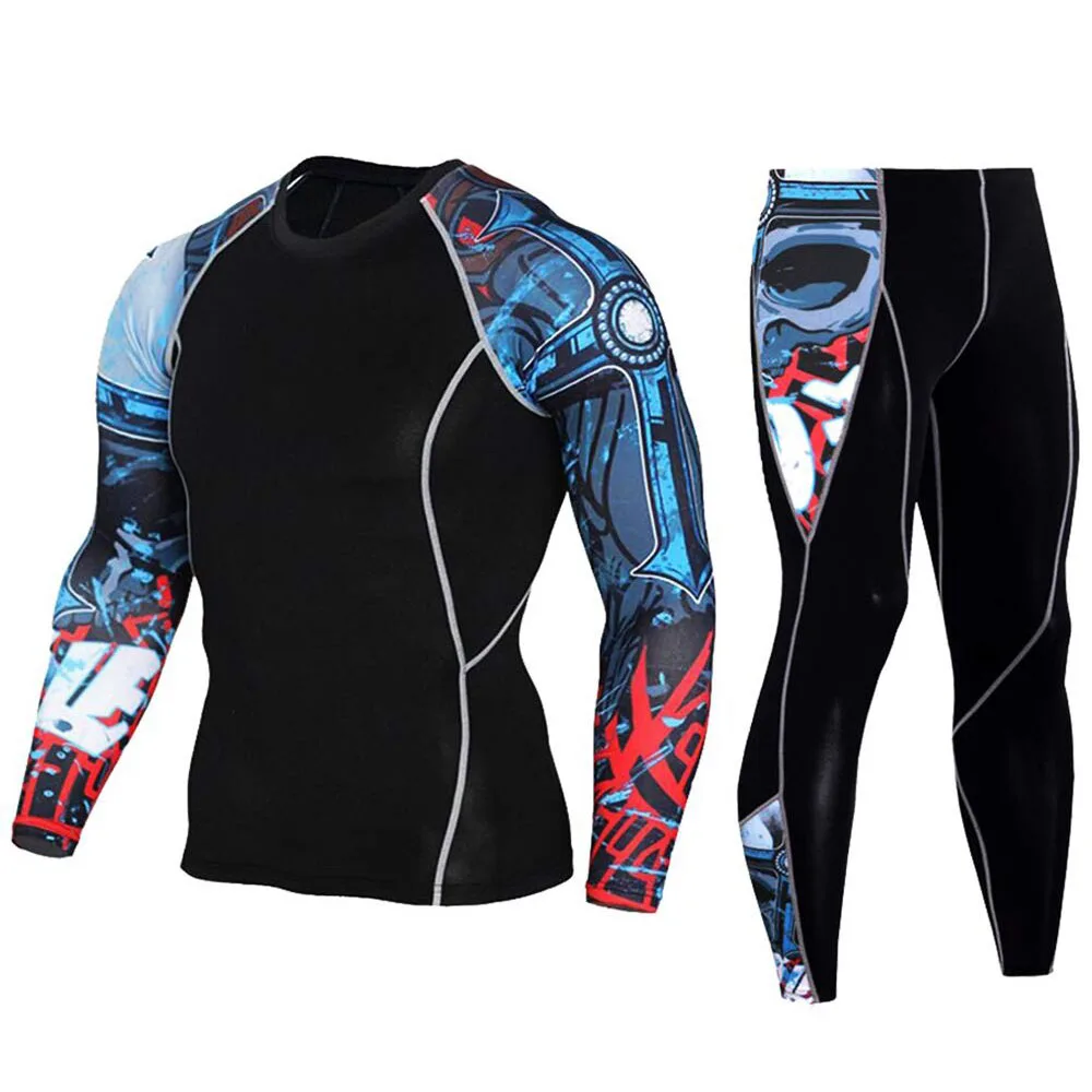 

Мужской компрессионный спортивный костюм, Спортивные Леггинсы, футболка для бега, трико, комплект для тренировок, одежда для езды на мотоци...