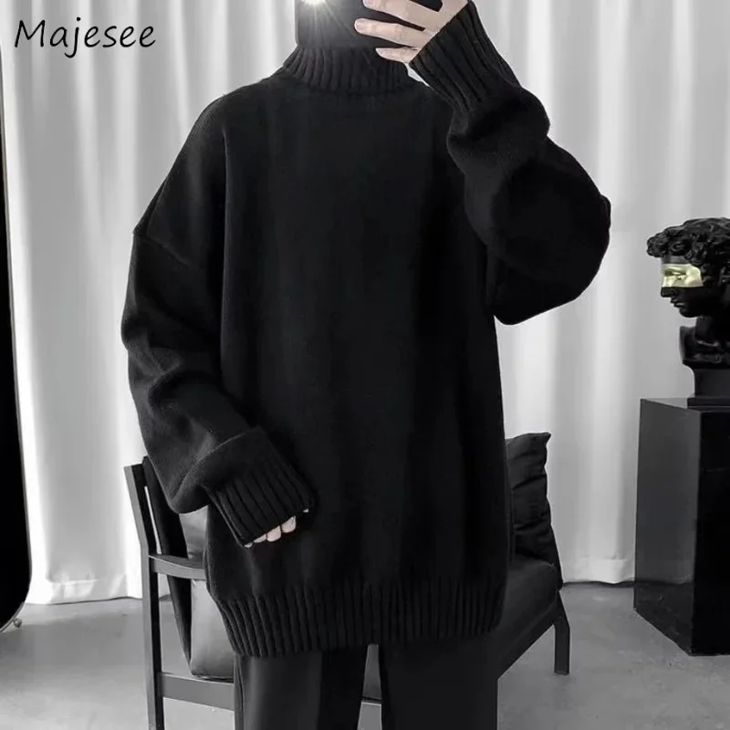 

S-5XL Pullovers Men Turtleneck Sweater Winter Solid Simply All-match Unisex Classical Gentle Basic Casual Korean Teens Knitwear