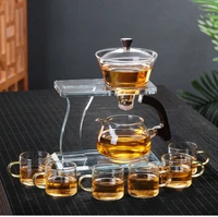 set creative glass tea set home lazy tea maker black tea green tea kung fu tea set magnetic induction 2022 new art teapot set
