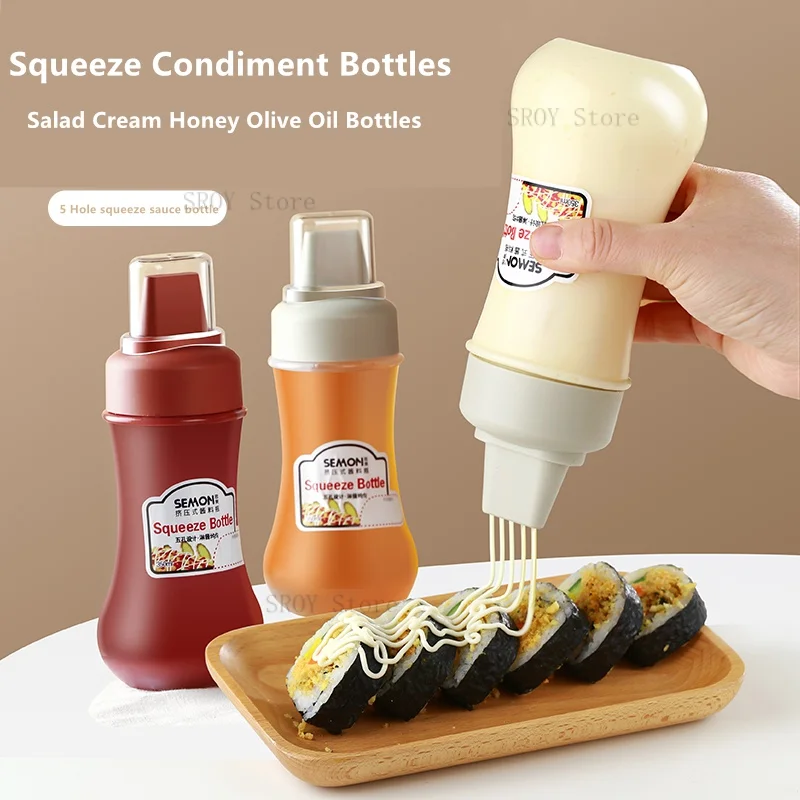 

350ml Condiment Squeeze Bottles With Nozzles Plastic Ketchup Mustard Hot Sauces Olive Oil Bottles Kitchen Condiment Tools