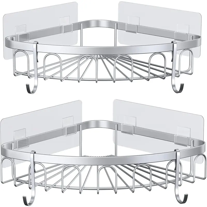 

Shower Caddy 2 Pack, No Drilling Shower Organizer with 4 Hooks and 6 Back Traceless Adhesives, US304 Stainless Steel Shampoo Rac