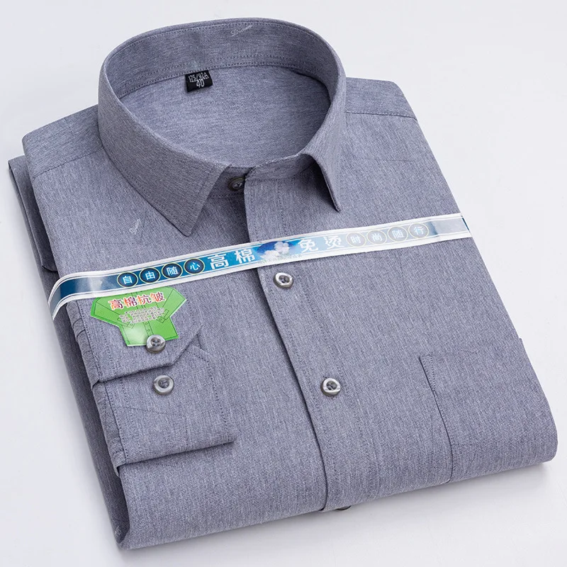 Social Shirts 65% Cotton +35% Polyester Casual Shirts for Men Fashion Mens Long Sleeve Print Shirt Pure Color Slim Fit Shirt Men