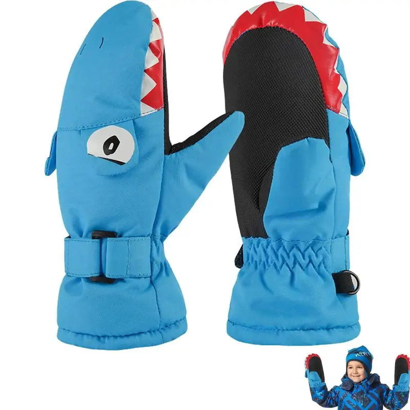 

Children Winter Gloves With Shark Pattern Baby Girls Waterproof Windproof Snow Gloves Kids Boy Thick Warm Ski Mitten Warm Gloves