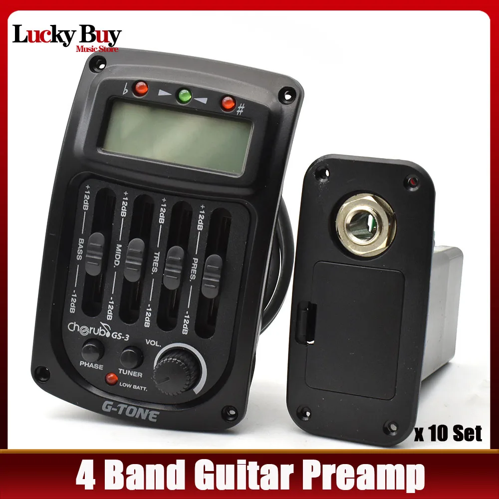 

10 комплектов, подставка для акустической гитары Cherub, 4 диапазона, EQ с фазовым и ЖК-экраном, хроматический тюнер, аксессуары для гитары, держатель для гитары