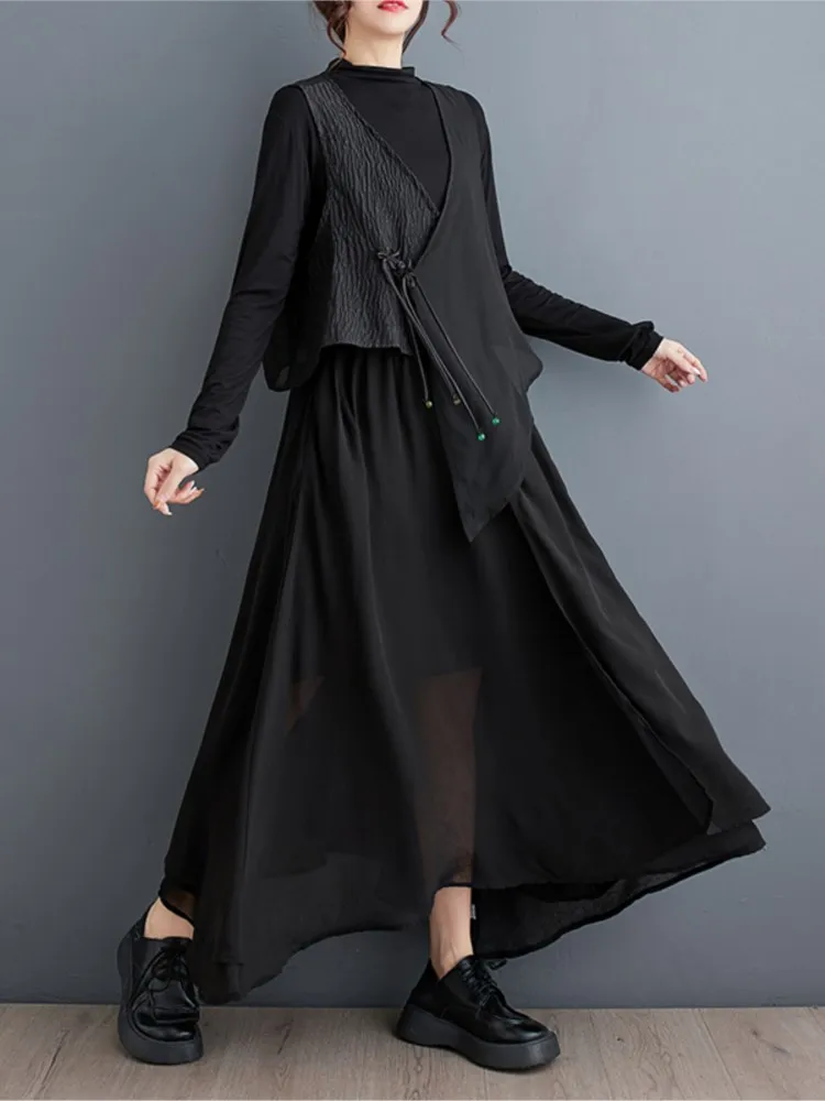 Комплект из двух предметов женский шифоновый ассиметричный плиссированный