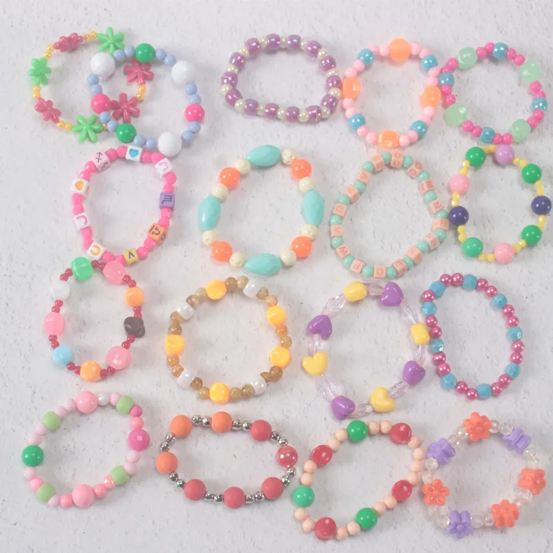 

Random Children Cute Bracelet Rainbow Color Acrylic Beads Plastic Pearl Beads Bracelet Fashion Women Girl Birthday Jewelry Gift