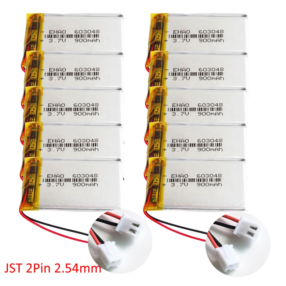 Литий-полимерная аккумуляторная батарея LiPo 603048 900 мАч 2-контактный разъем JST для Mp3