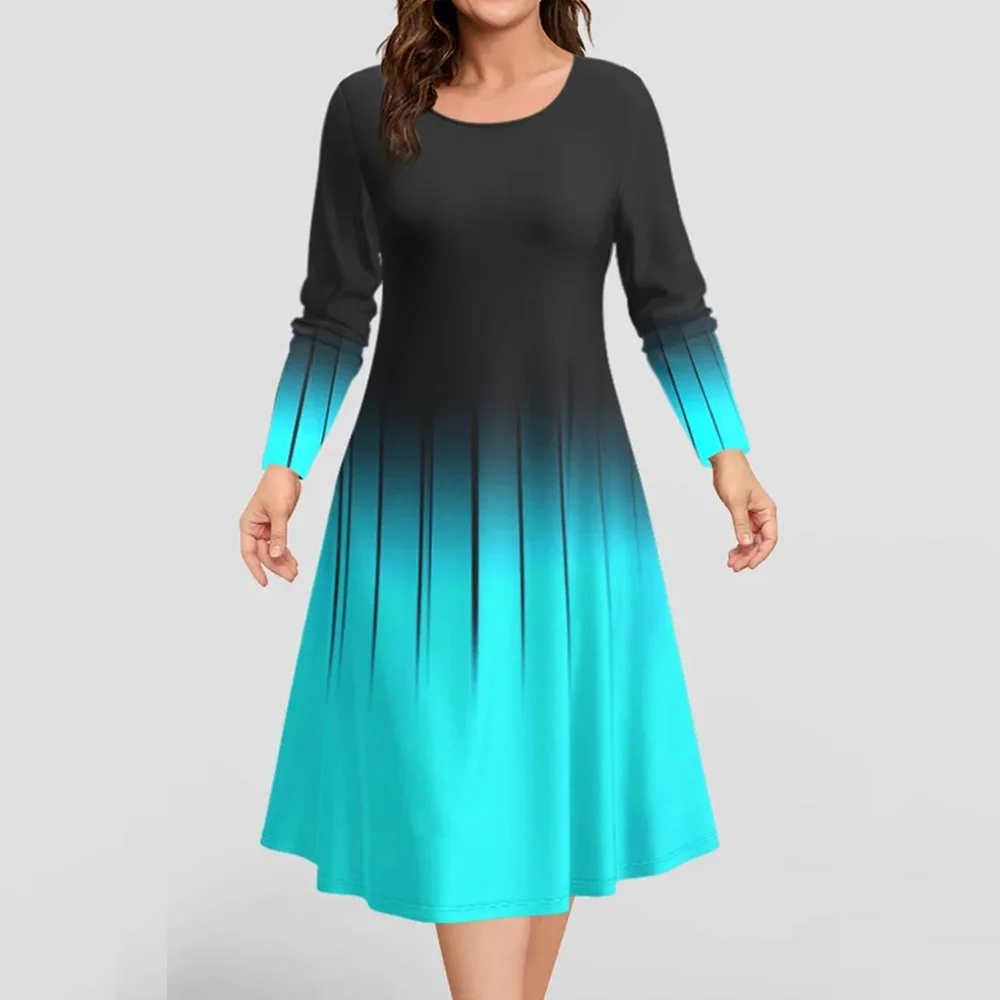 

Женское платье с круглым вырезом, длинным рукавом и градиентной юбкой