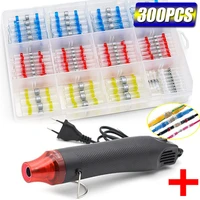300pcs waterproof heat shrink butt crimp terminals solder seal electrical wire cable splice terminal kit with 300w hot air gun