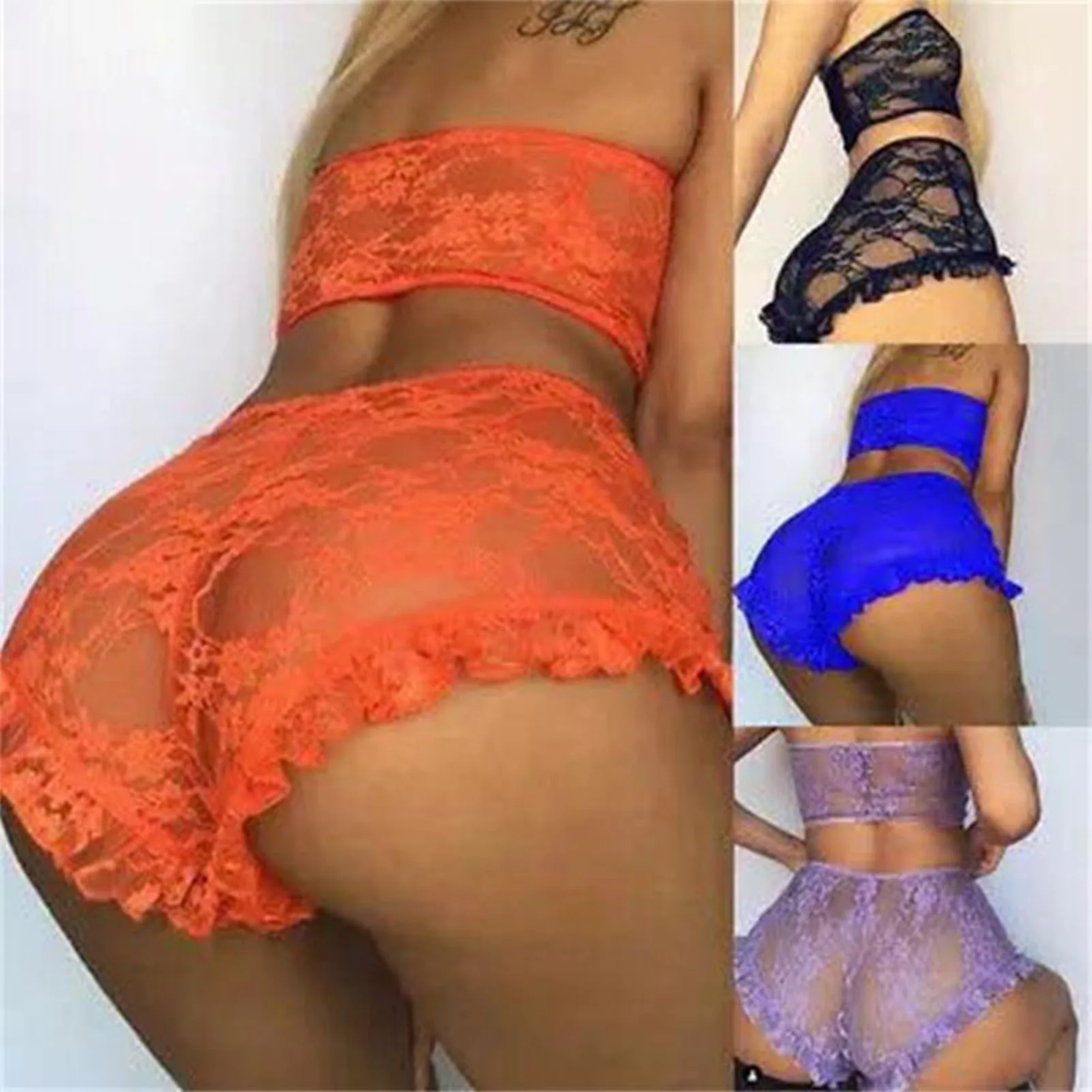 

Женский комплект нижнего белья из 2 предметов, сексуальный прозрачный цветочный кружевной бюстгальтер без бретелек и трусики, идеально подходит для особых ночных продаж