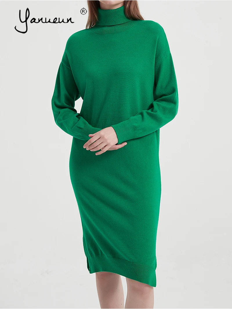 

Yanueun Women Straight Sweater Dress Fashion Long Sleeve Female High Street Thick Slim Winter Spring Clothing