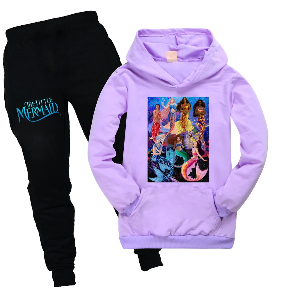 

Cute the little mermaid Clothes Kids Hooded Sweatshirt + SweatPants 2pcs Sets Boys Cartoon Hoodies Teenager Girls Casual Outfits