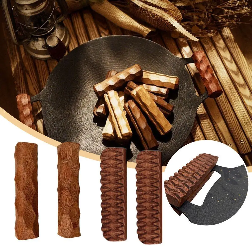 

Baking Pan Solid Wood Handle Wooden BBQ Pan Handle Anti Scald Heat Resistant Insulated Grip Replacement For Pan Outdoor Camping