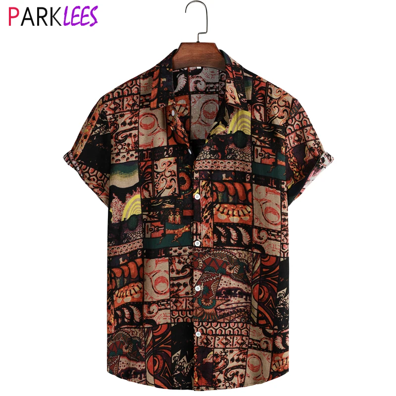 Мужская гавайская рубашка с принтом в стиле ретро 50s, с коротким рукавом, на пуговицах, тропические пляжные рубашки для отдыха, мужская повседневная одежда для отдыха