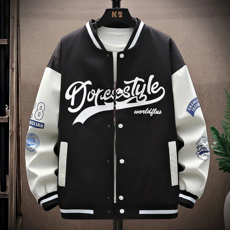 

Hip Hop Varsity Baseball Jackets Mens Fashion Letters Printed Patchwork Coats Harajuku Casual Loose College Style Jacket Unisex