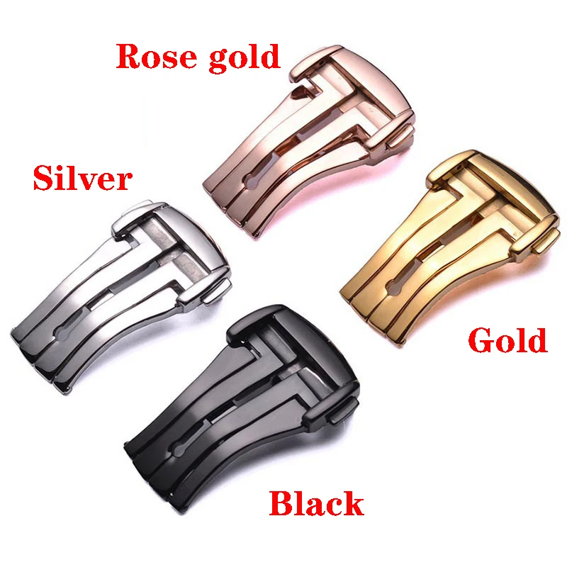 

Black Silver Rose Gold Stainless Steel Watch Butterfly Clasp Folding Watch Buckle for Omega Seamaster 300 Bracelet 18mm 20mm