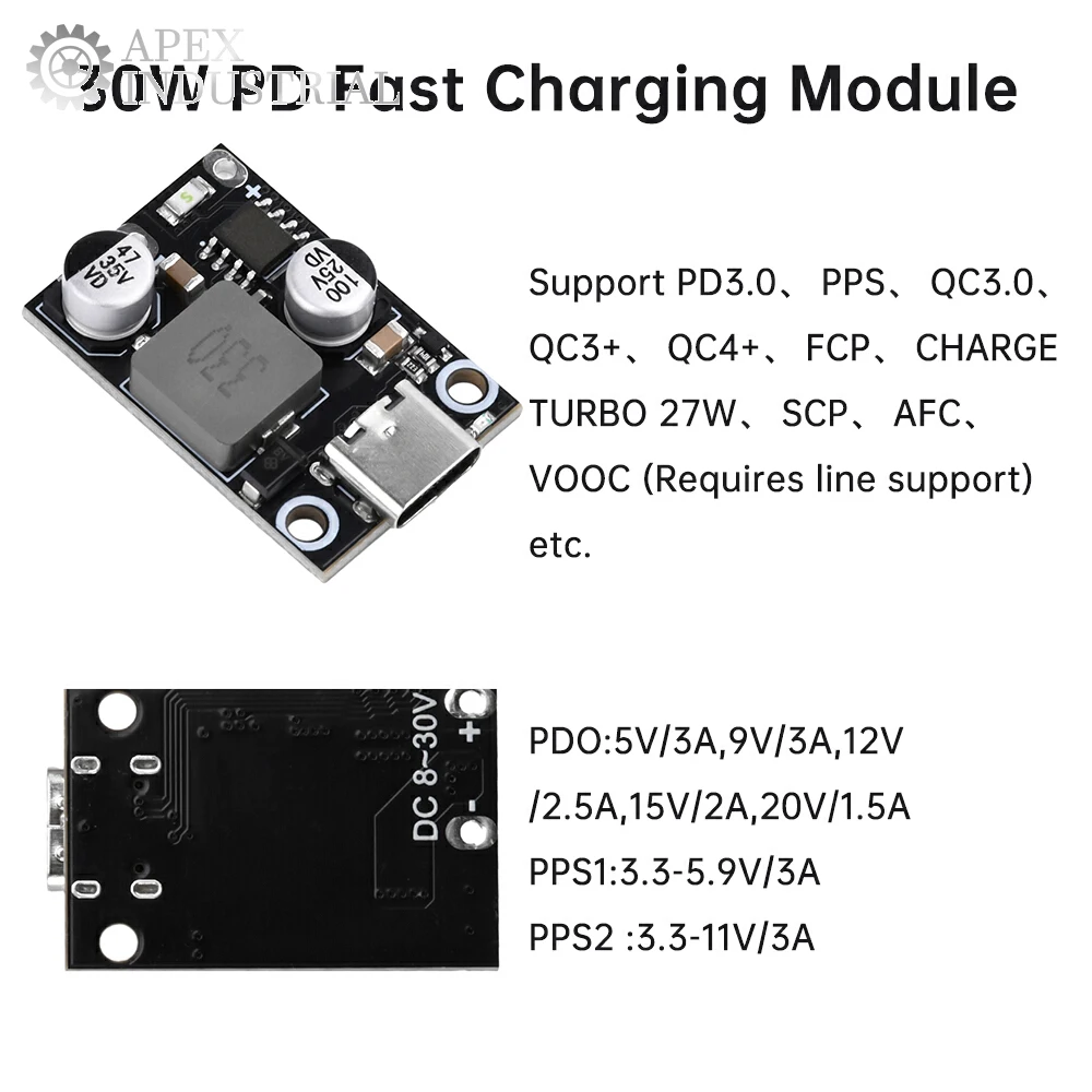 DC8-30V 30 Вт45 Вт, модуль быстрой зарядки с поддержкой PD3.0, QC3.0, поддержка VOOC PDO, Type-C, аксессуары для зарядного устройства интерфейса (art.: 3920cd585ae47) - 3920cd585ae47