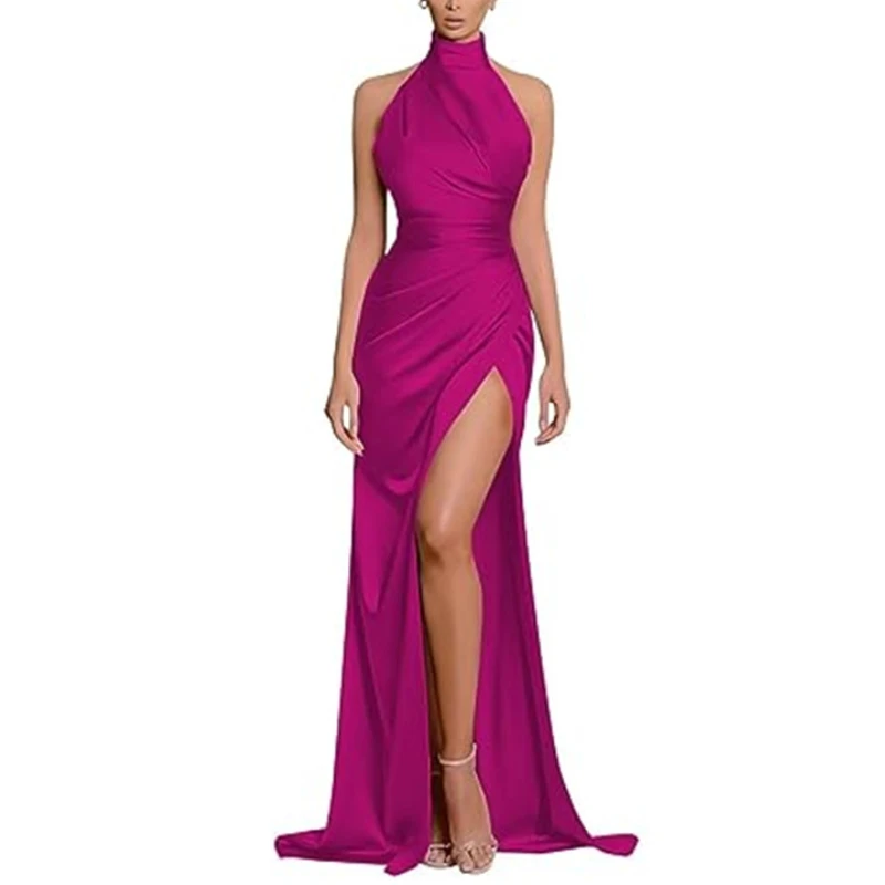 Элегантное корейское длинное вечернее платье без рукавов с лямкой на бретельках