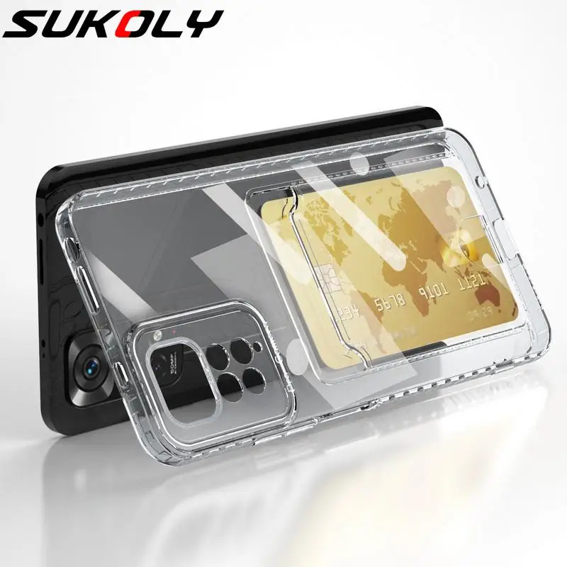 

Shockproof Airbag Clear Card Holder Silicone Soft Case Cover For Xiaomi Redmi Note 11 11s 11E Note 10 9 Poco X3 NFC Mi 11T Pro