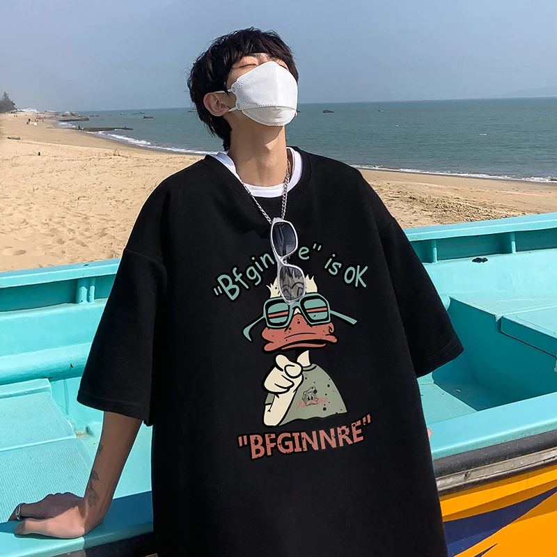 

Men Tshirt 100%Cotton Letter Print Shirts Korean Fashion Brand Short Sleeve Tees Quality Summer Women Blouse Streetwear Clothing