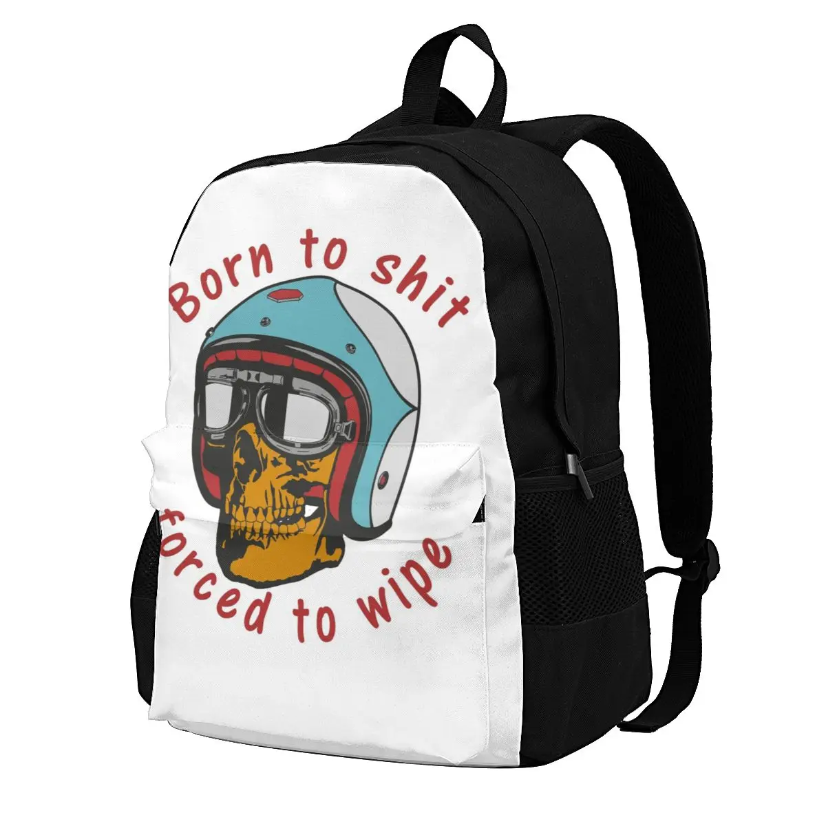 

Born To Shit Skull In Helmet Backpacks Funny Words Festival Female Lightweight Backpack Unusual Polyester Bags