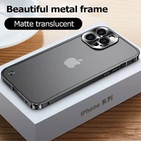 luxury metal frame lens protection for iphone 11 12 13 pro max 12 13mini 1211pro aluminum matte translucent phone back case