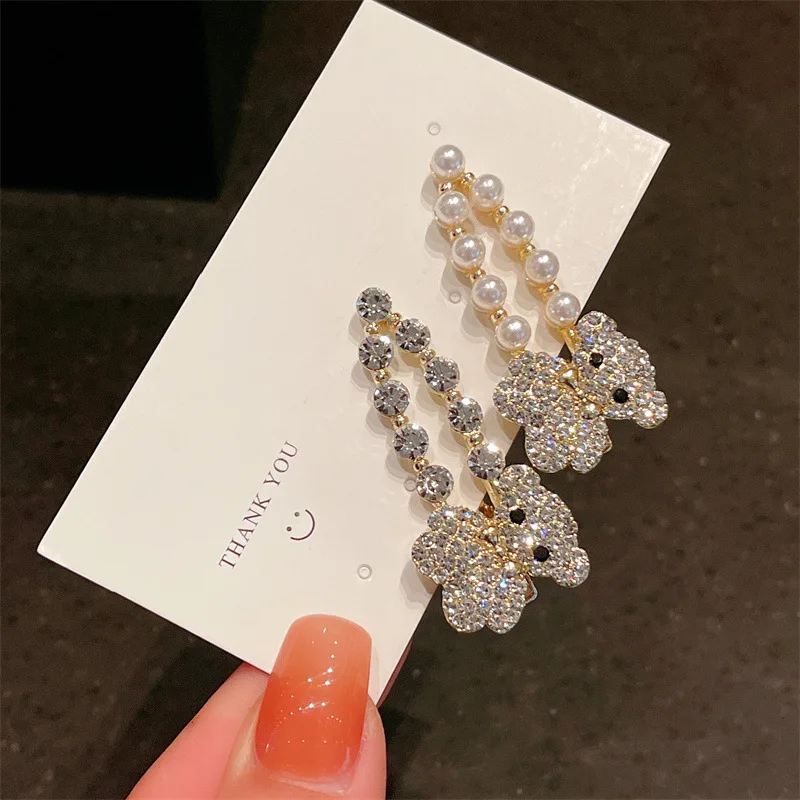 

Новые модные блестящие стразы из сплава жемчужный медведь заколка для волос Элегантные боковые заколки для девочек женщин Утконос челка за...