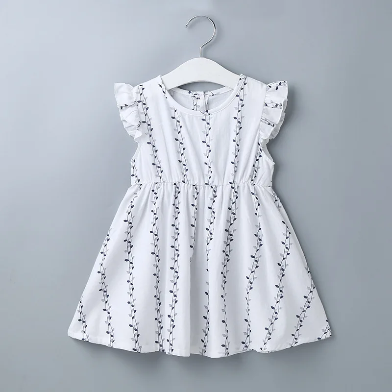 

2022 New Arrivals Girls Summer Style Dress Sleeveless O Neck Print White A-Line Girl Elegant High Street Dress 0-2T