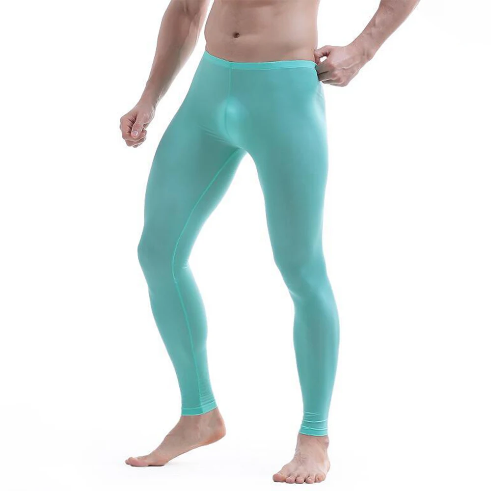 

Mens Long John Underwear Sexy Sheer Tight Leggings Silky Skinny Underpants Elastic Bottom Leggins Thermal Pants For Man Trousers
