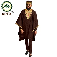 aptx african traditional mens embroidery printed robe shirt hat pants 4 piece set dashiki kaftan tribal suit a2216019