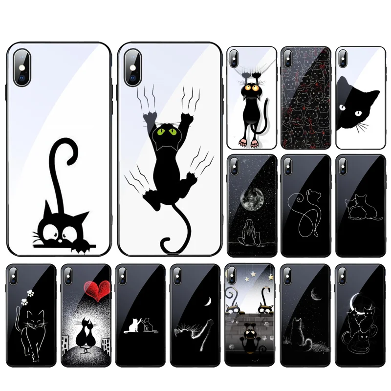 

Cute Cat Glass phone case For iphone 15 14 13 Pro Max 12 11 Pro Max Mobile Phone Case Funda