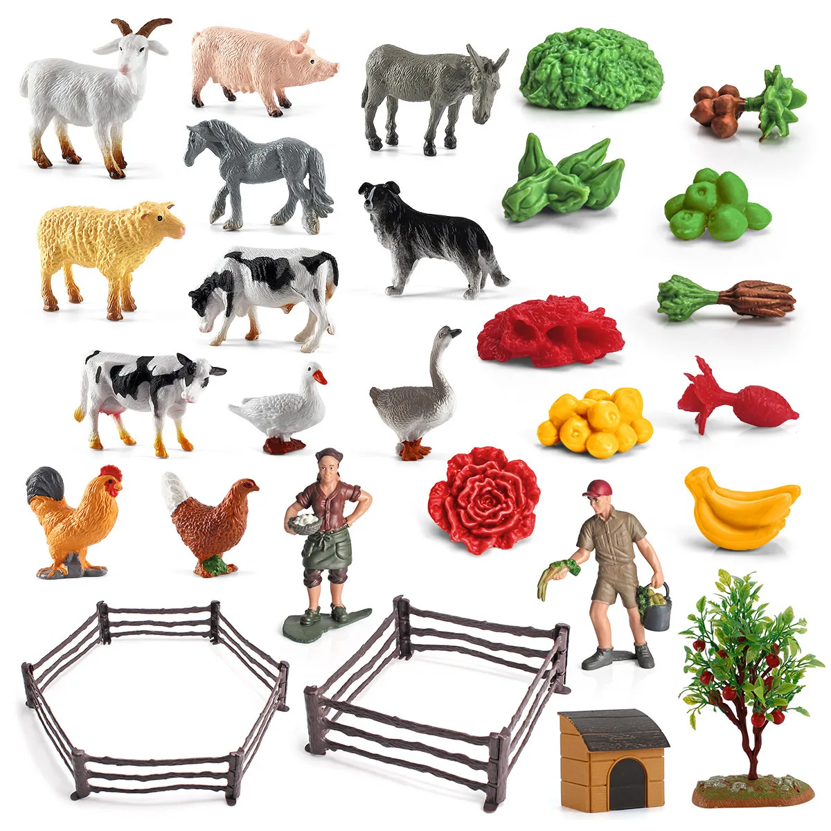 

Simulation Play House Vegetable Palm Trees Shove Feed Fence Cow Farm Animals Home Decoration Miniature Cute Model Kids Toys Boys