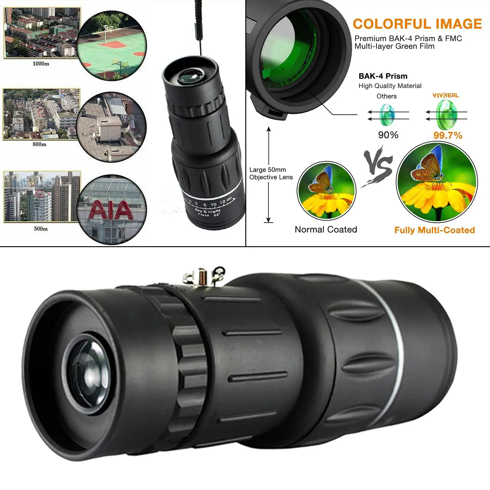

High Power Monocular Telescope BAK4 Prism HD Smartphone Camping Hunting