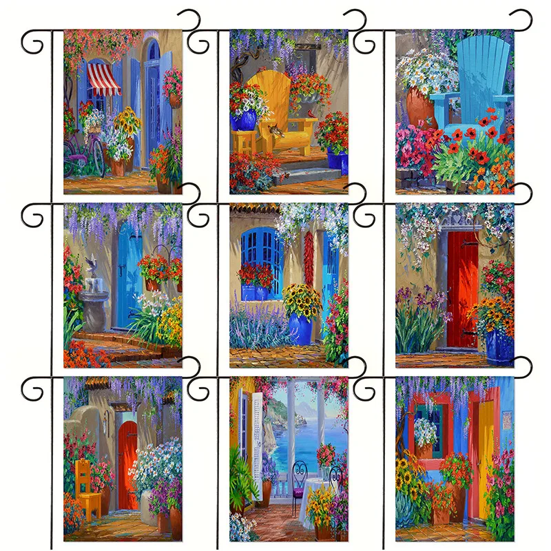 

Farm Flowers Summer Garden Flag Outside Flag House Yard Lawn Retro Oil Painting Garden Flag Home Decor