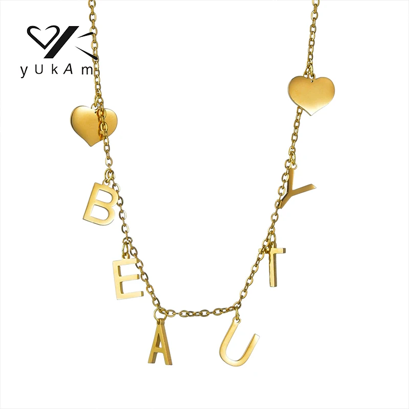 YUKAM Large Letters Women's Necklaces Custom Stainless Steel Love Pendant Necklace Personalized Special Valentine Name Chain