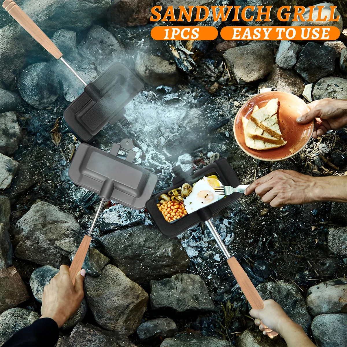 

Новый сэндвич-аппарат с деревянной ручкой, антипригарный сэндвич-гриль, сковорода, двухсторонняя, жаропрочная машина для сыра, портативная ...