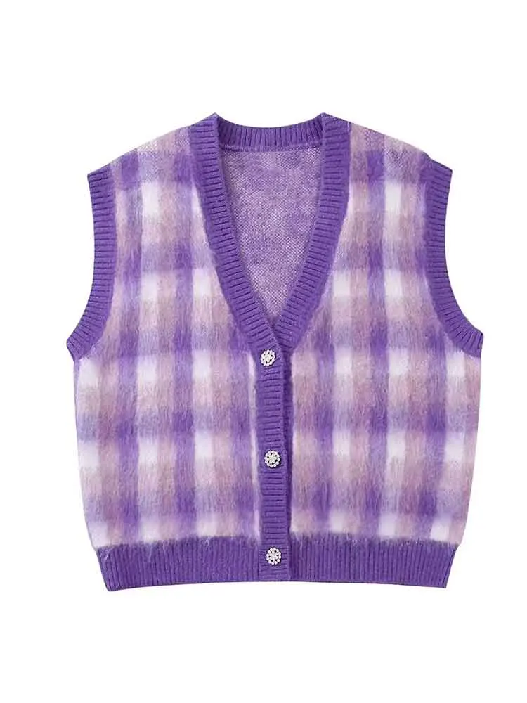 

KLKXMYT TRAF вязаный жилет женский укороченный свитер жилет женская зимняя бижутерия без рукавов пуговицы Жилеты для женщин пуловер шикарные то...