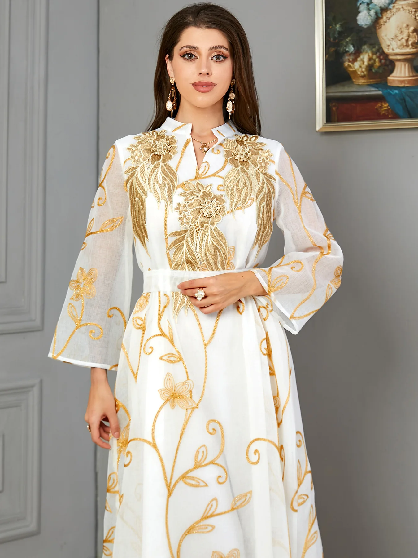 Мусульманское платье с вышивкой арабское длинное Eid Abaya Дубай Марокко Abayas