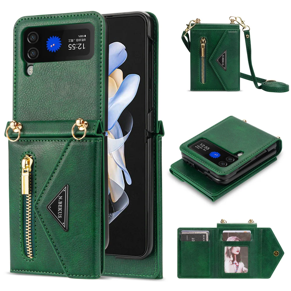 

Crossbody Wallet Phone Case for Samsung Galaxy Z Flip 5 4 3 Flip5 Flip4 Flip3 5G Lanyard Strap Leather Cover Card Slot Holder