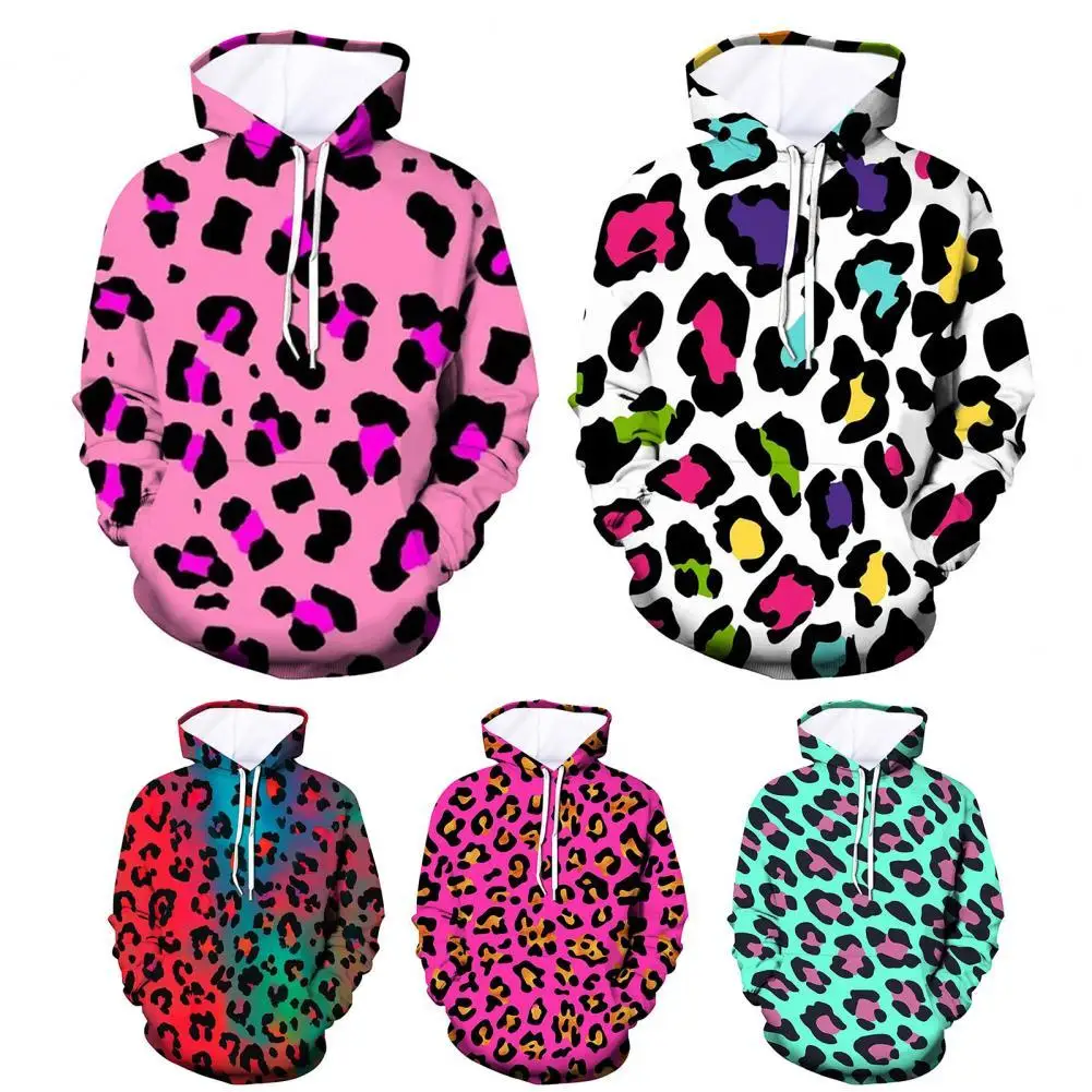 

Wear Resistant Hoodie Sweatshirt Stylish Hooded Pullover Hoodie Printed Leopard Pattern Sweatshirt