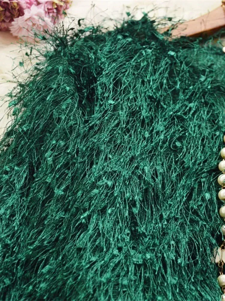 Женское платье-труба с бантом и поясом кисточками длинным рукавом высокой талией